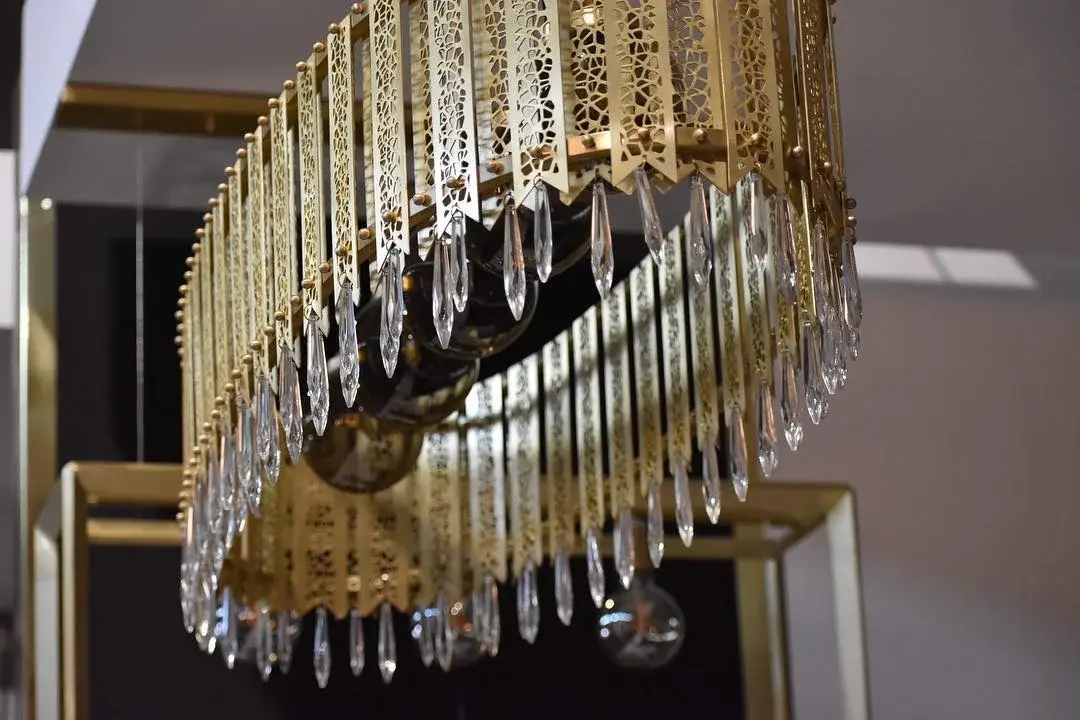 Faceted Brass Chandelier, Detail